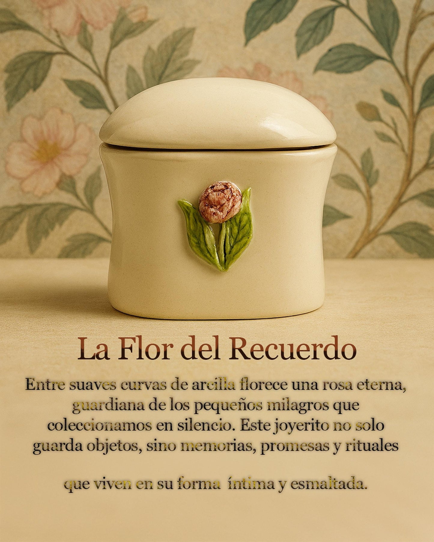 Joyerito de cerámica esmaltada con flor rosada - Cerámica hecha a mano