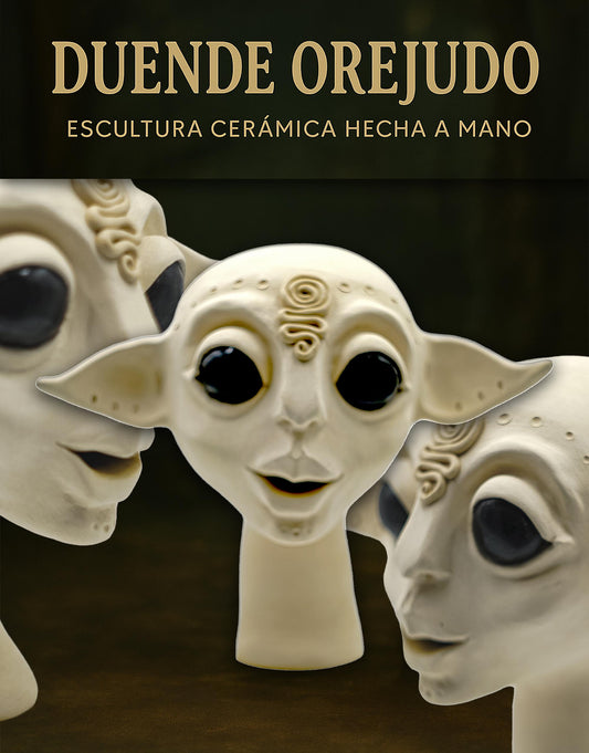 Duende orejudo de ojos negros – Escultura cerámica hecha a mano