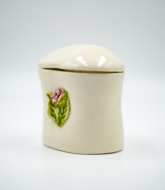 Joyerito de cerámica esmaltada con flor rosada en relieve- Cerámica hecha a mano