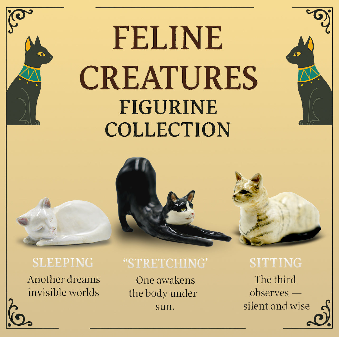 Figura de cerámica hecha a mano – Gato rayado sentado observando