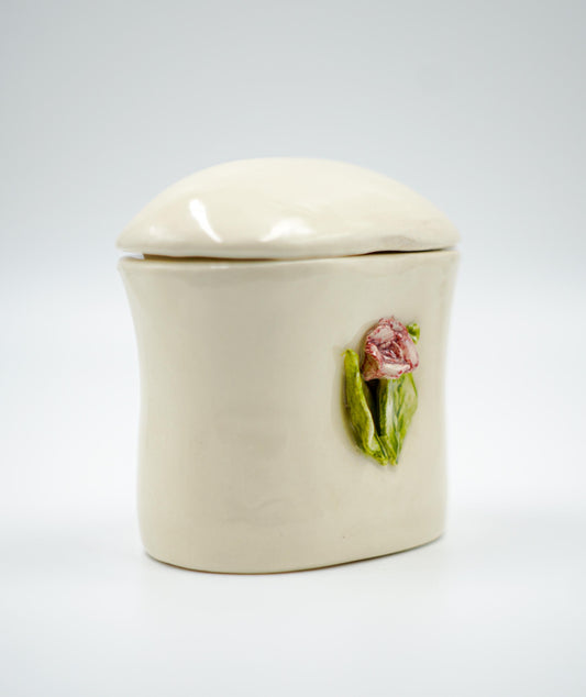 Joyerito de cerámica esmaltada con flor rosada - Cerámica hecha a mano
