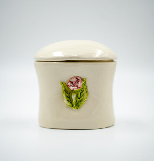 Joyerito de cerámica esmaltada con flor rosada - Cerámica hecha a mano