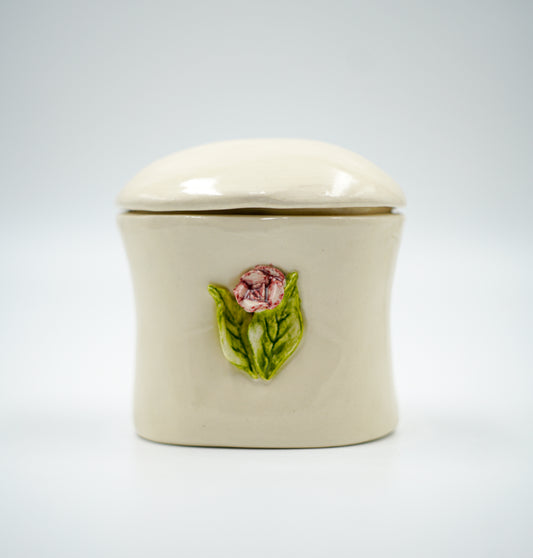 Joyerito de cerámica esmaltada con flor rosada en relieve- Cerámica hecha a mano